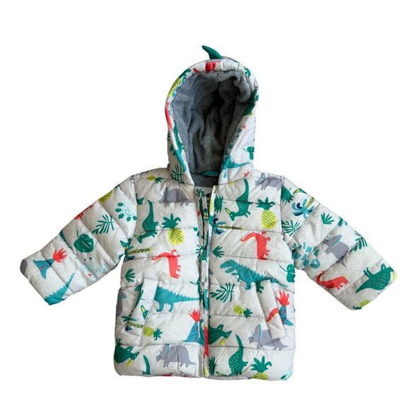 ROKKA & ROLLA Dinosaur Print Lined Winter Puffer Coat Size 6-9 Months - Picture 6 of 10